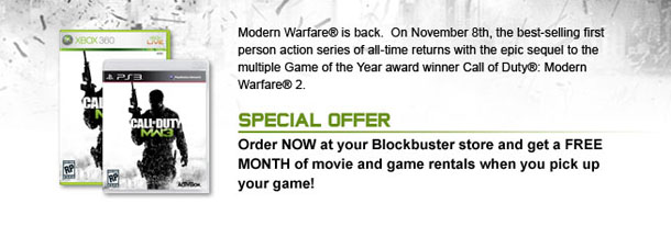 Blockbuster Modern Warfare 3 promotion