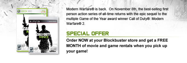 Blockbuster Modern Warfare 3 promotion Blockbuster Modern Warfare 3 promotion