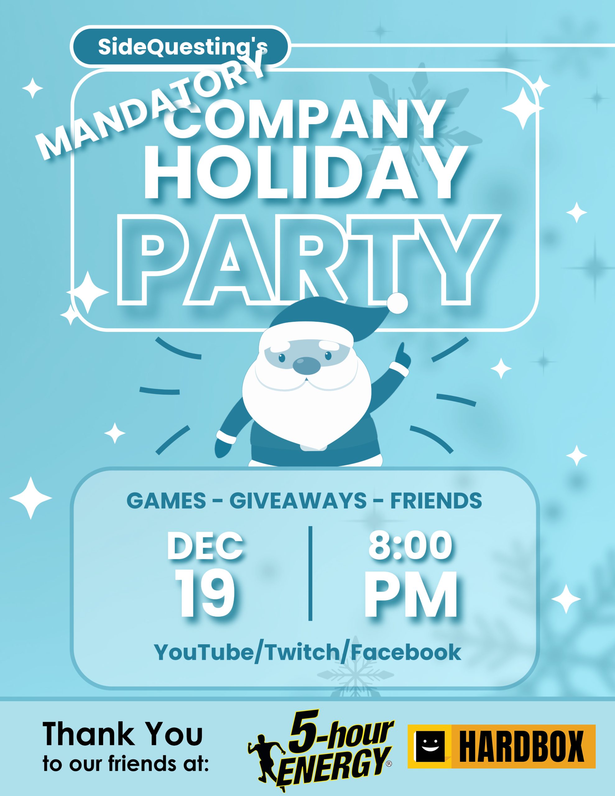 Join us for SIDEQUESTING’S 2025 COMMUNITY CHRISTMAS PARTY on December 19th at 8PM
