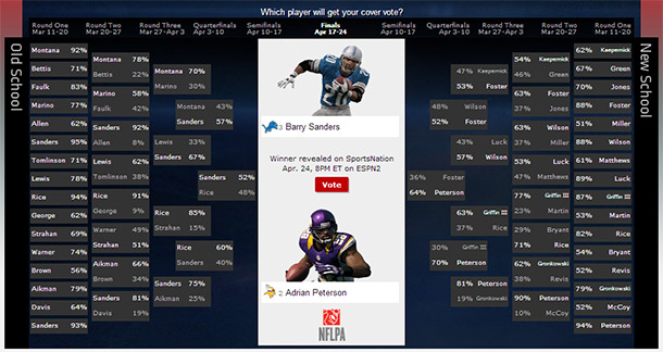 Madden NFL 25 cover vote pits Barry Sanders vs Adrian Peterson