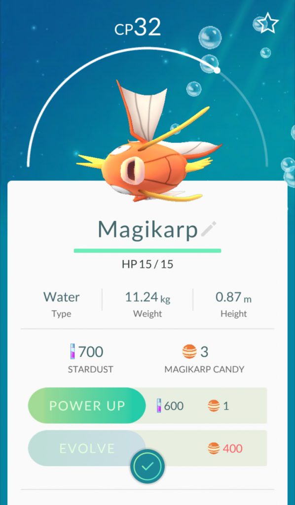 My daughter's goldfish just died, so she's replaced it with a Magikarp that also looks dead.